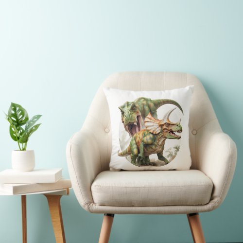 Dinosaur battle design throw pillow