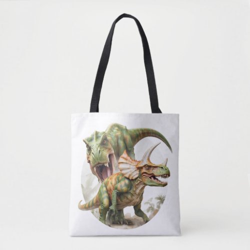 Dinosaur battle design tote bag