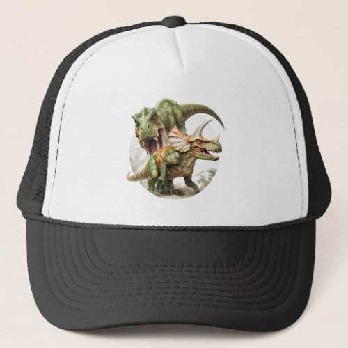 Dinosaur battle design trucker hat