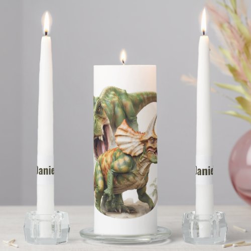 Dinosaur battle design unity candle set