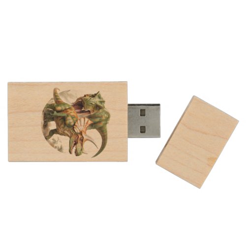 Dinosaur battle design wood flash drive