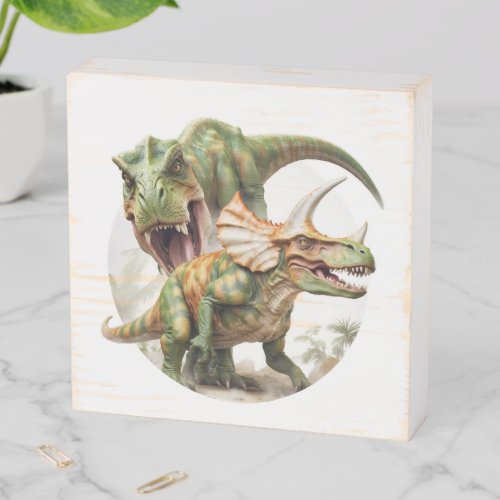 Dinosaur battle design wooden box sign