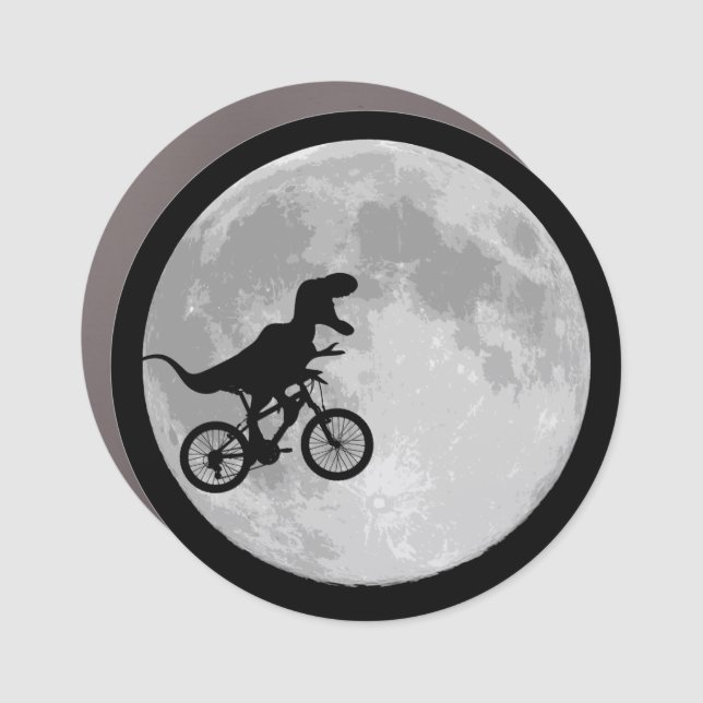 Dinosaur Bike and Moon retro 80s Car Magnet (Front)