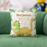 Dinosaur birth stat birth announcement  throw pillow<br><div class="desc">Dinosaur birth stat birth announcement pillow a perfect personalized gift for a newborn baby boy,  a keepsake for a lifetime.  Reversed side with matching dinosaur pattern.</div>