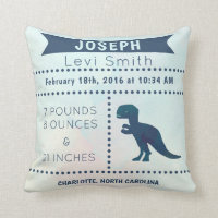 Dinosaur Birth Stats Pillow Navy Blue