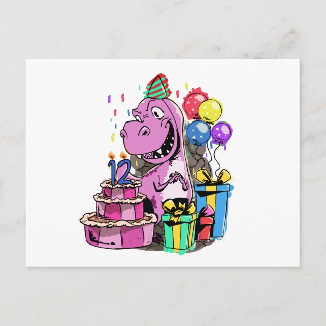 Dinosaur Birthday 12 - Tyrannosaurus Rex Postcard (Front)