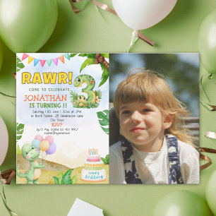 Dinosaur Birthday 3 with Photo   Rawr Dino Party Invitation