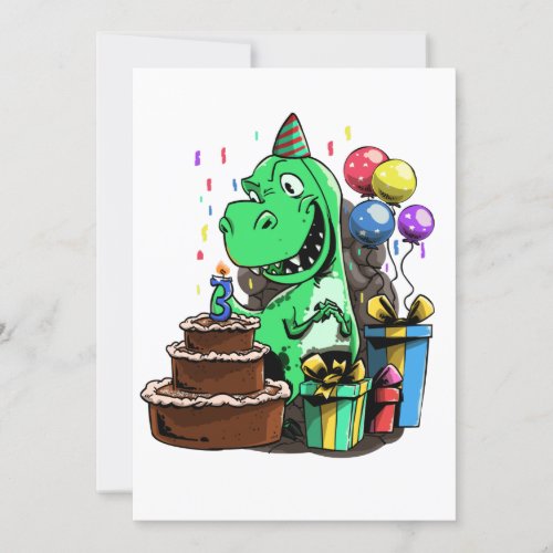 Dinosaur Birthday _ 3 Year Old Invitation