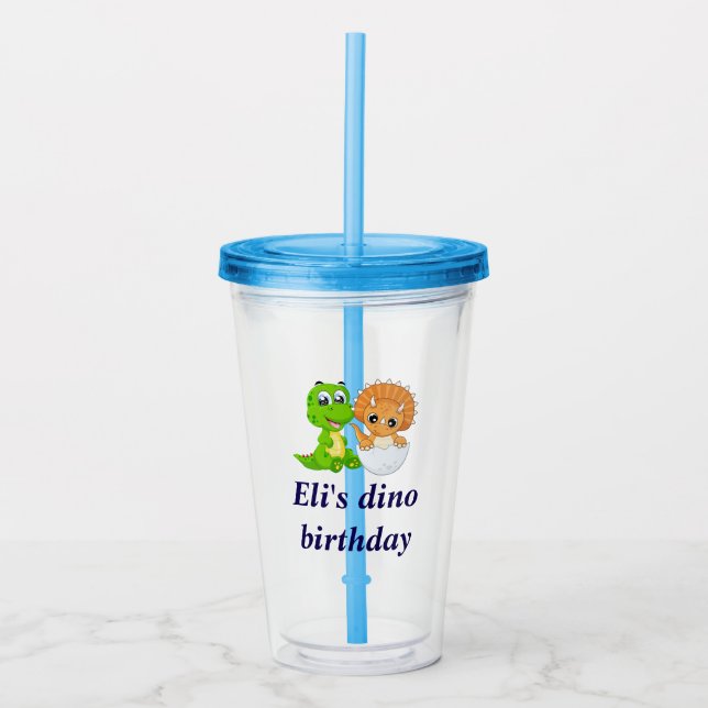 Dinosaur birthday acrylic tumbler (Front)