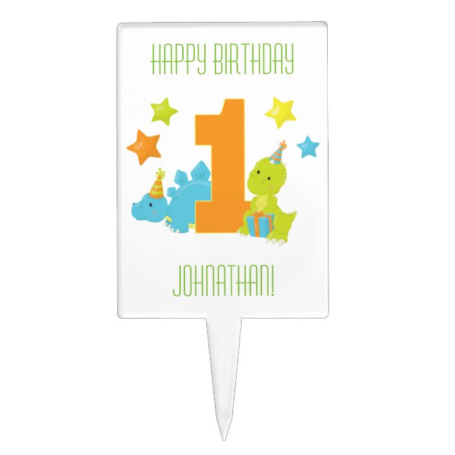 Dinosaur Birthday - Baby's First Birthday Cake Topper (Front)