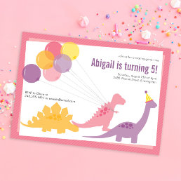 Dinosaur Birthday Balloon Pink Purple Party Budget Invitation