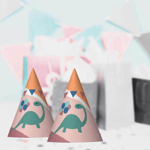 Dinosaur birthday balloons banner neutral party hat