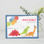 Dinosaur Birthday Balloons Blue Red Party Invitation (Standing Front)
