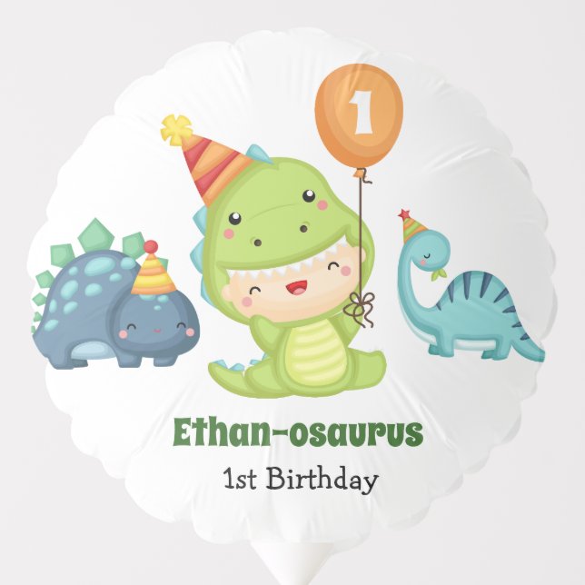 Dinosaur Birthday Balloons (Boy Baby Shower Cute) (Front)