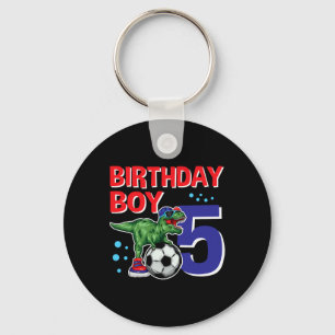 Dinosaur Birthday Boy 5 Year Old Dino Soccer Birth Keychain