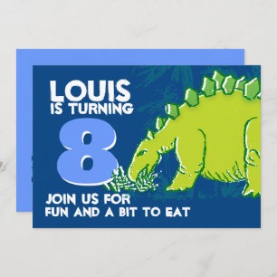 Dinosaur birthday boy 8th blue green invitation