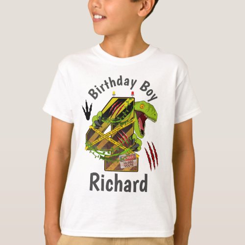 Dinosaur Birthday Boy Fourth T_Shirt