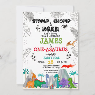 Dinosaur Birthday Boy Girl watercolor colorful In Invitation