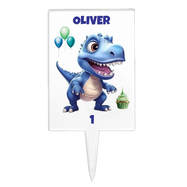 Dinosaur Birthday Cake Topper Personalized (Front)