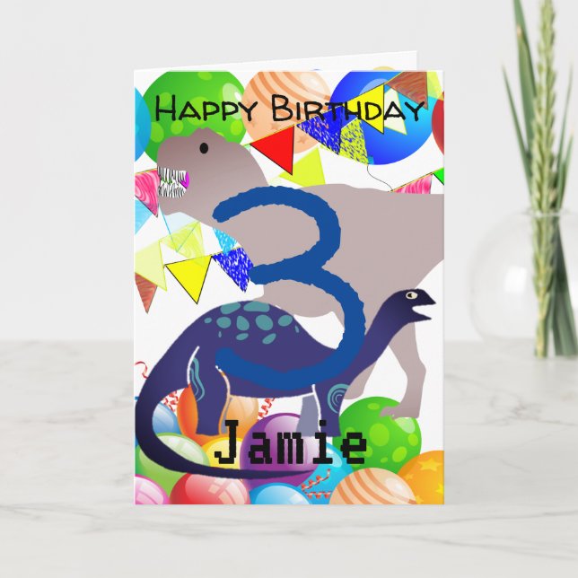 Dinosaur Birthday Card For 3 Year Old (Front)