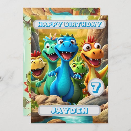 Dinosaur Birthday Card Personalised Kids Name Age