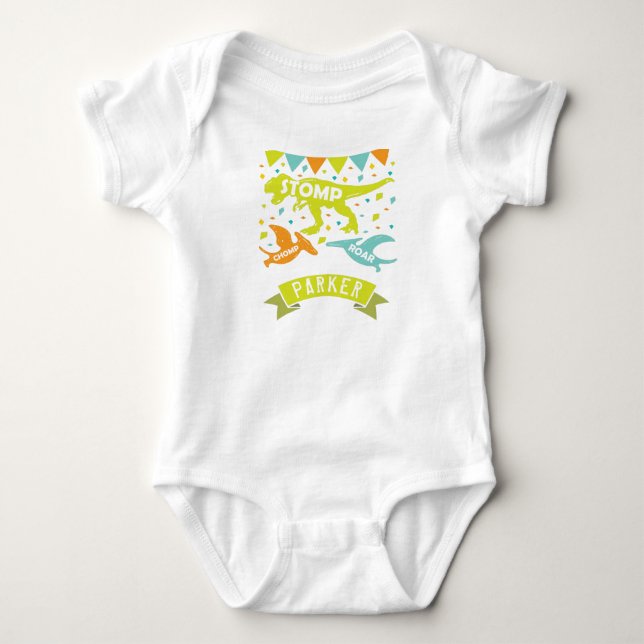Dinosaur Birthday Colorful Baby Bodysuit (Front)
