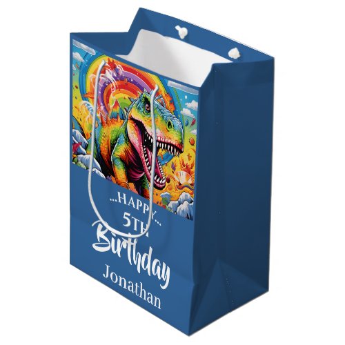 dinosaur birthday colorful blue medium gift bag