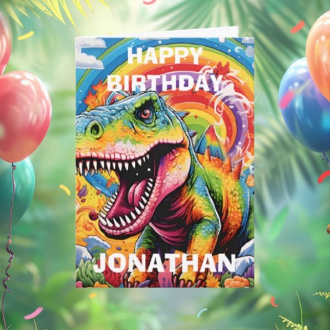 dinosaur birthday colorful cute card (Creator Uploaded)
