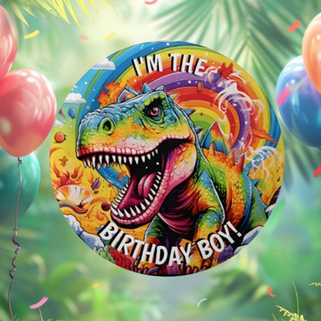 dinosaur birthday colorful cute classic round sticker (Cute Dinosaur Birthday Stickers: Colorful & Classic Fun!)