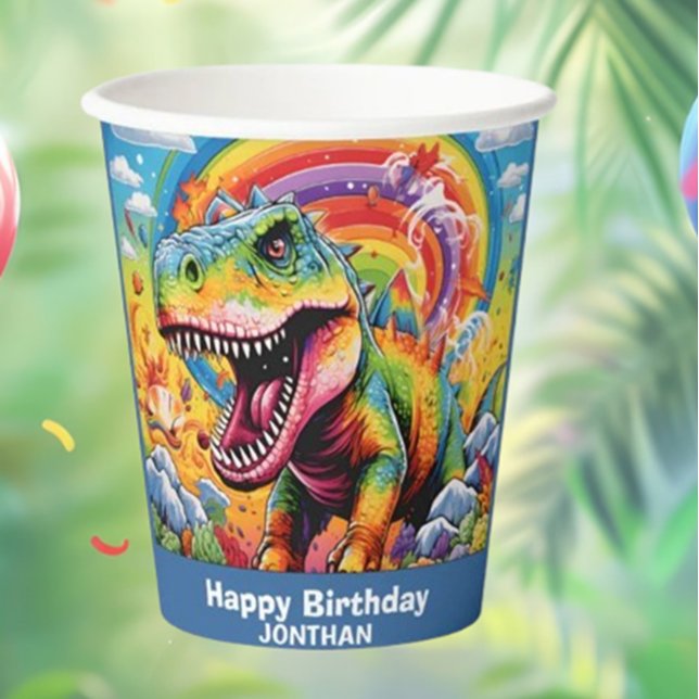 dinosaur birthday colorful cute paper cups (Celebrate your little one's special day with our adorable dinosaur birthday paper cups! )