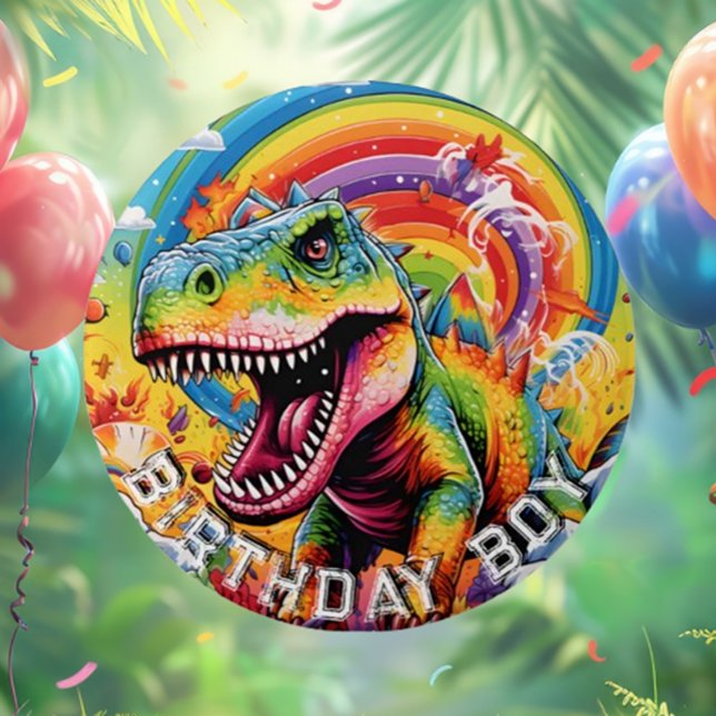 dinosaur birthday colorful cute round paper coaster (Cute Colorful Dinosaur Birthday Coasters for Fun Parties!)