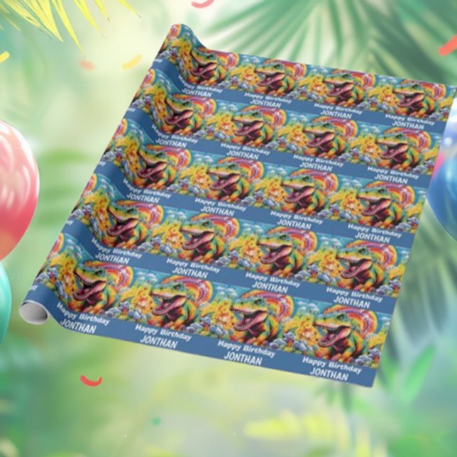 dinosaur birthday colorful cute wrapping paper (Cute Dinosaur Birthday Wrapping Paper: Colorful & Fun!)