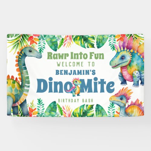 Dinosaur Birthday Dino_mite Tropical Welcome Party Banner