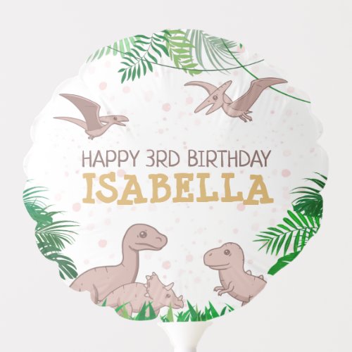 Dinosaur Birthday Dino Trex Prehistoric Pink Girl Balloon