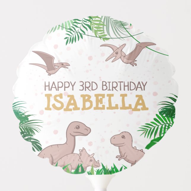 Dinosaur Birthday Dino Trex Prehistoric Pink Girl Balloon (Front)