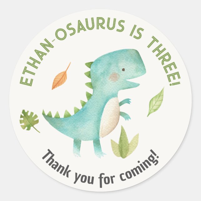 Dinosaur Birthday Favor Stickers Boy Trex (Front)