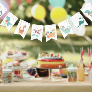 Dinosaur birthday friends neutral pastel bunting flags