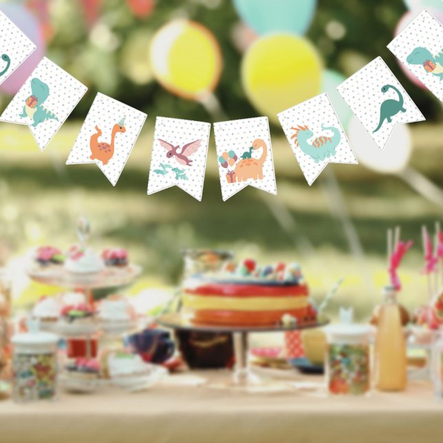 Dinosaur birthday friends neutral pastel bunting flags (Creator Uploaded)