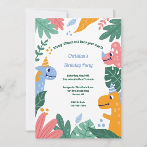 Dinosaur Birthday Garden Party Invitation