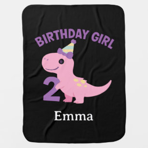 Dinosaur Birthday Girl - 2nd Birthday Party  Baby Blanket