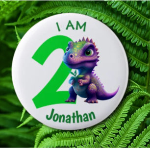 Dinosaur birthday Green Button