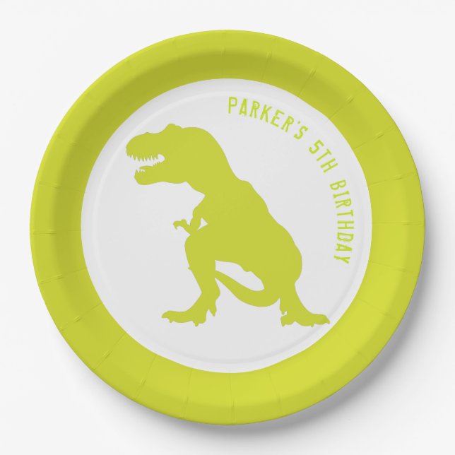 Dinosaur Birthday Green Paper Plates (Front)