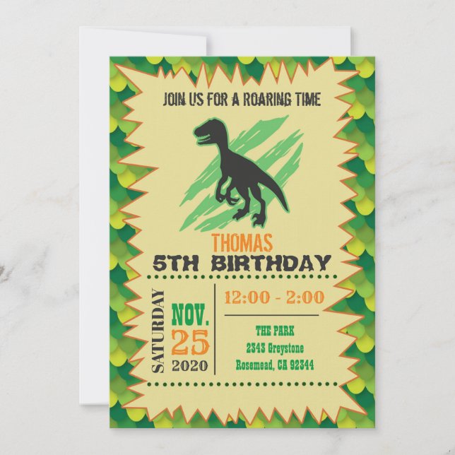 Dinosaur Birthday Invitation (Front)
