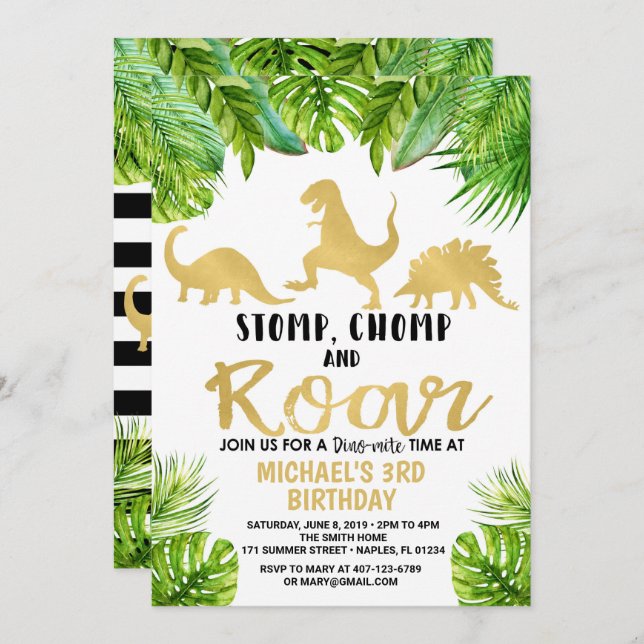 Dinosaur Birthday Invitation (Front/Back)
