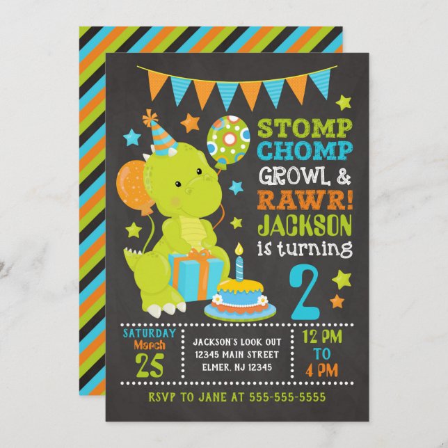 Dinosaur Birthday Invitation (Front/Back)