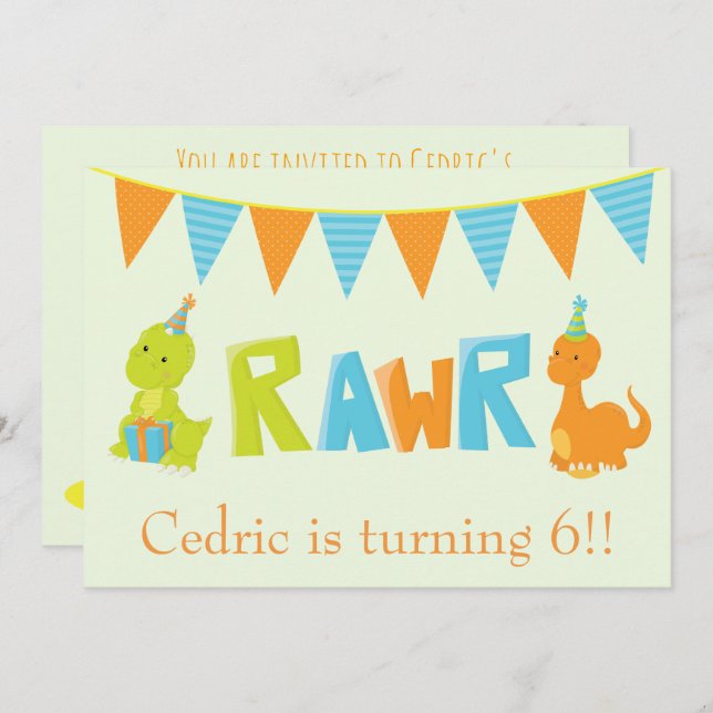 Dinosaur Birthday Invitation (Front/Back)