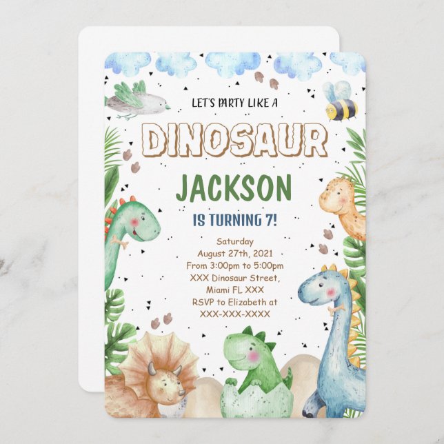 Dinosaur Birthday Invitation (Front/Back)