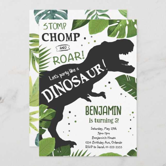 Dinosaur Birthday Invitation (Front/Back)