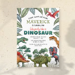 Dinosaur Birthday Invitation<br><div class="desc">Kids dinosaur birthday invitations featuring a simple plain white background,  jungle green foliage,  a collection of watercolor dinosaurs,  and a modern personalized birthday template that is easy to customize.</div>