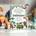 Dinosaur Birthday Invitation<br><div class="desc">Kids dinosaur birthday invitations featuring a simple plain white background,  jungle green foliage,  a collection of watercolor dinosaurs,  and a modern personalized birthday template that is easy to customize.</div>